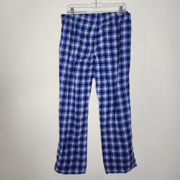 Old Navy Mens Large Blue Plaid Drawstring Fleece Pajama Lounge Pants - Picture 3 of 3